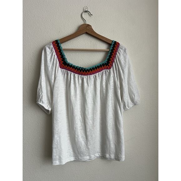 BODEN Womens Crochet Trim Puff Short Sleeve Blouse Size 4 - Picture 3 of 5